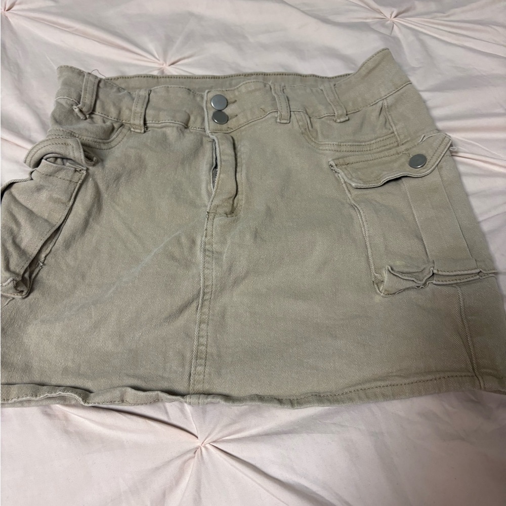 Beige Mini Skirt with Pockets